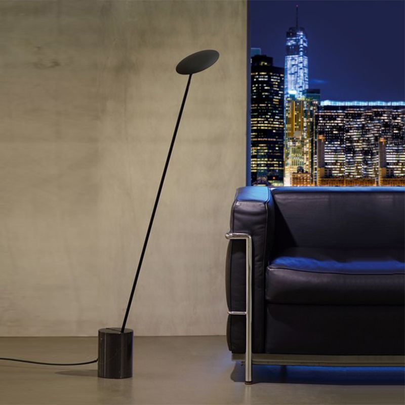 Circle Floor Reading Lamp Contemporary Metallic White/Black LED Stand Up Light with Column Base