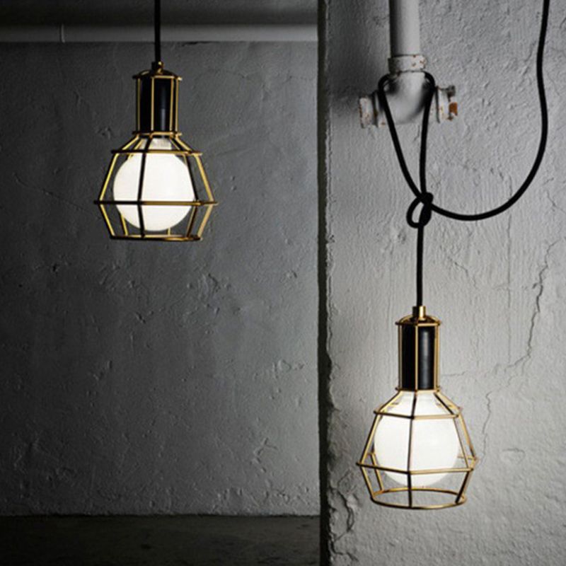 Industrial  Cage Pendant Light Glass 1 Light Pendant Lighting Fixtures