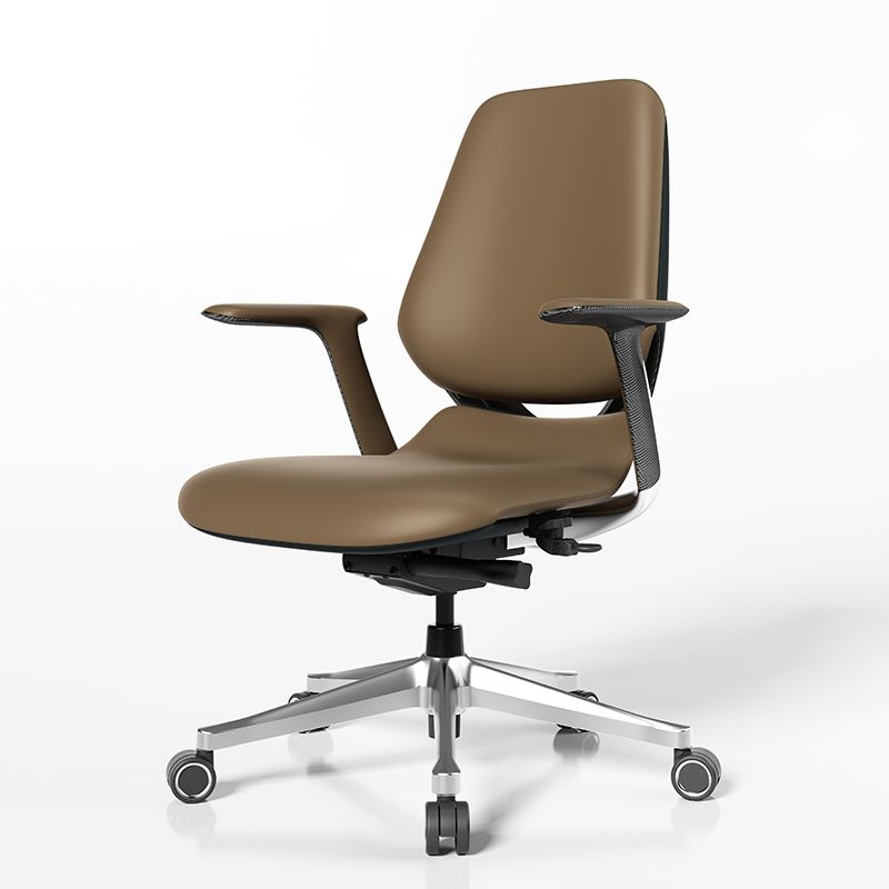 Modern Fixed Arms Office Chair Leather Adjustable Seat Height Chair with Wheels