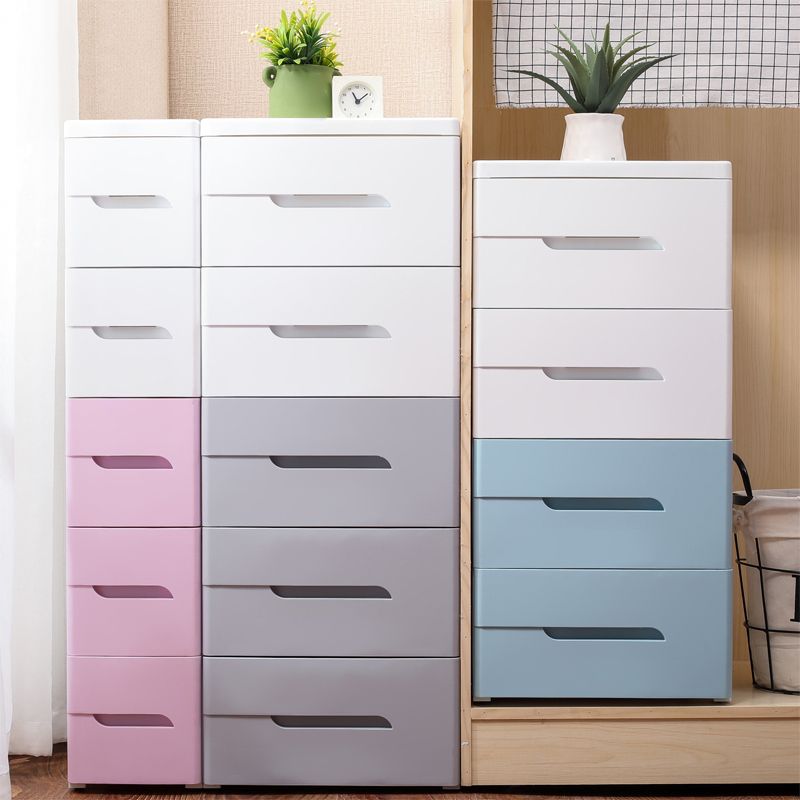 5 Drawers Vertical Kids Nightstand Modernism Plastic Nursery Dresser for Bedroom