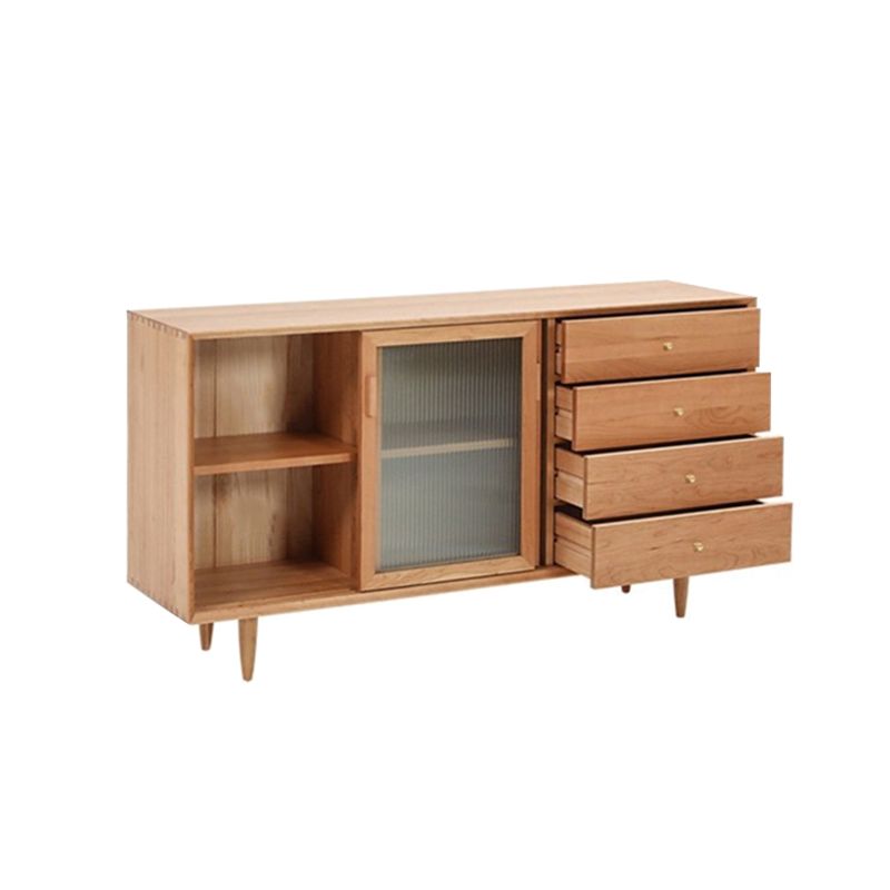 Contemporary Glass Doors Solid Wood Sideboard Cabinet with Cabinets and Drawers