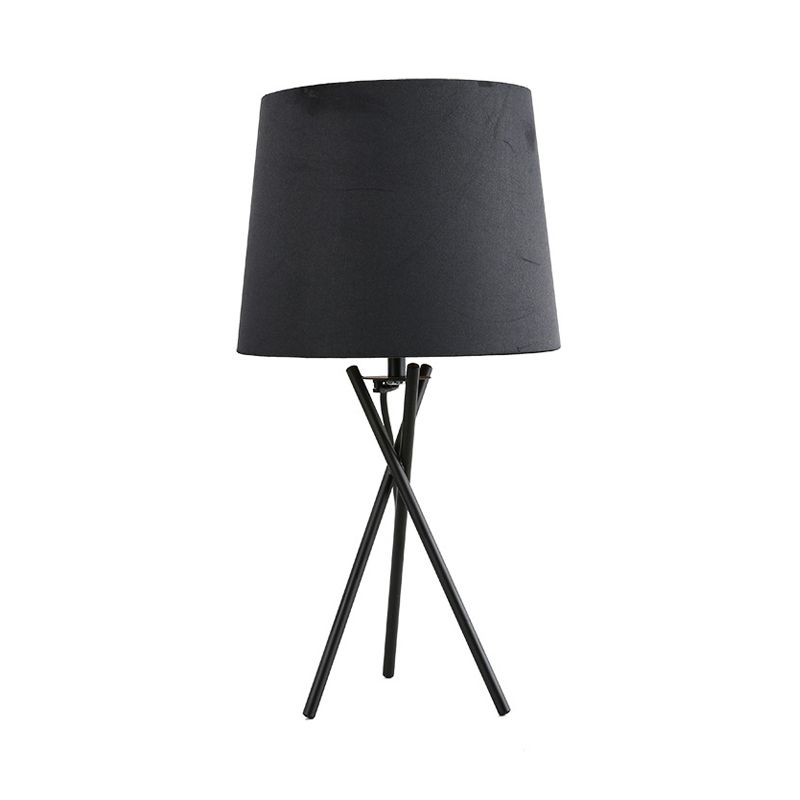 Drum Fabric Night Lighting Minimalist Novelty 1-Light Black/White Table Lamp with Cross-Legged Design