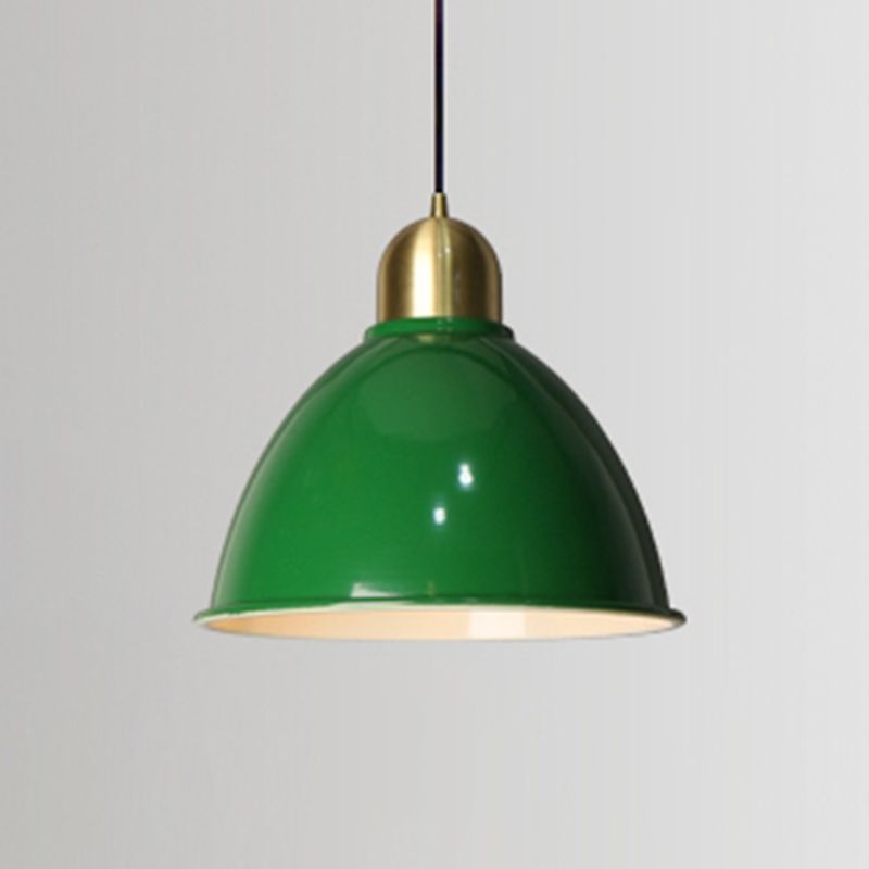 Industrial Retro Round Pendant Lamp 1-Head Metal Suspension Light in Blackish Green