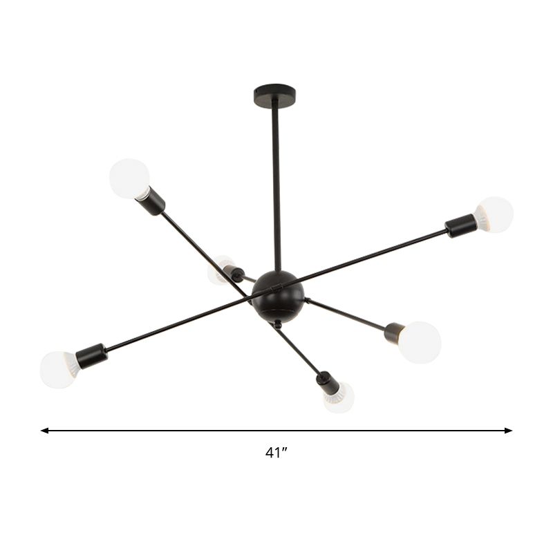 Study Room Firework Chandelier Light Metallic Simple Style Suspension Light in Black