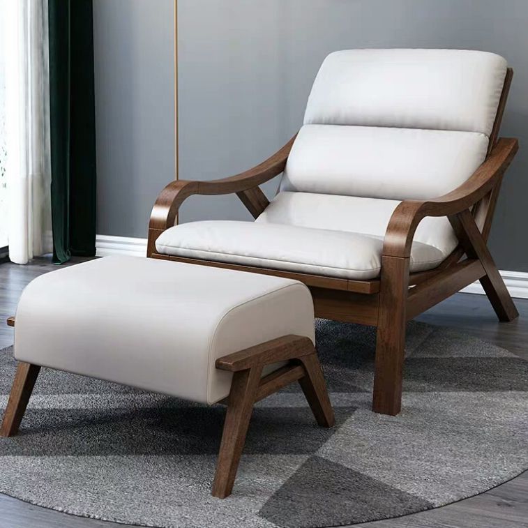 Contemporary Solid Wood Recliner Chair in Solid Color with Wooden Legs