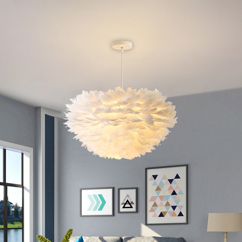 Multi-Head Chandelier Light Fixtures Modern Chandelier Pendant Light with White Feather Shade