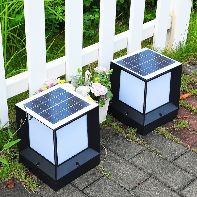 Black Squared LED Landscape Light Traditional Frosted Acrylic Outdoor Solar Post Lighting