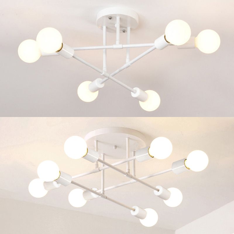 Bare Bulb Modern Minimalist Ceiling Lamp Multi-lights Metal Semi Flush-mount Light for Restaurants Coffee shop