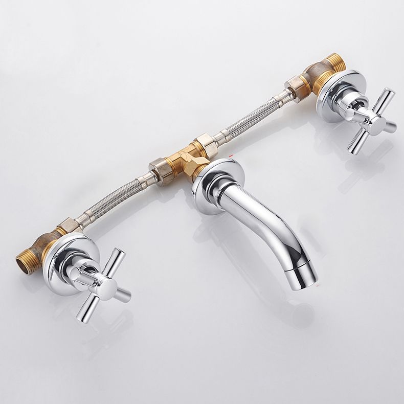 Modern Bathroom Faucet Wall Mounted Cross Handles Low Arc Faucet