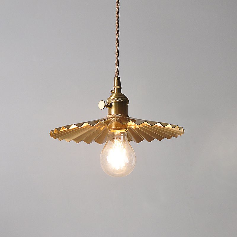 Brass Shaded Suspension Pendant Lamp Industrial Metal 1 Head Study Room Hanging Light