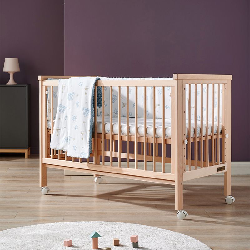 Rectangle Movable Crib Home Solid Wood Adjustable Height Crib