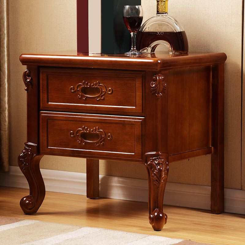 Traditional Solid Wooden Nightstand Lower Shelf Bedside Cabinet with Drawers for Bedroom