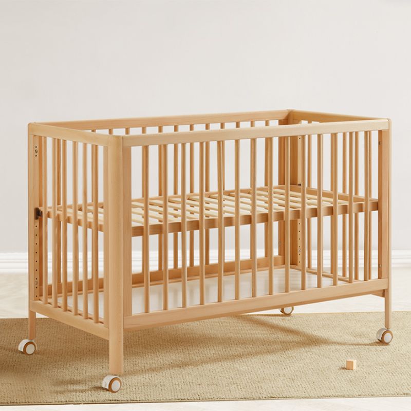 Farmhouse / Country Beech with Guardrail Light Wood with Adjustable Height Baby Crib