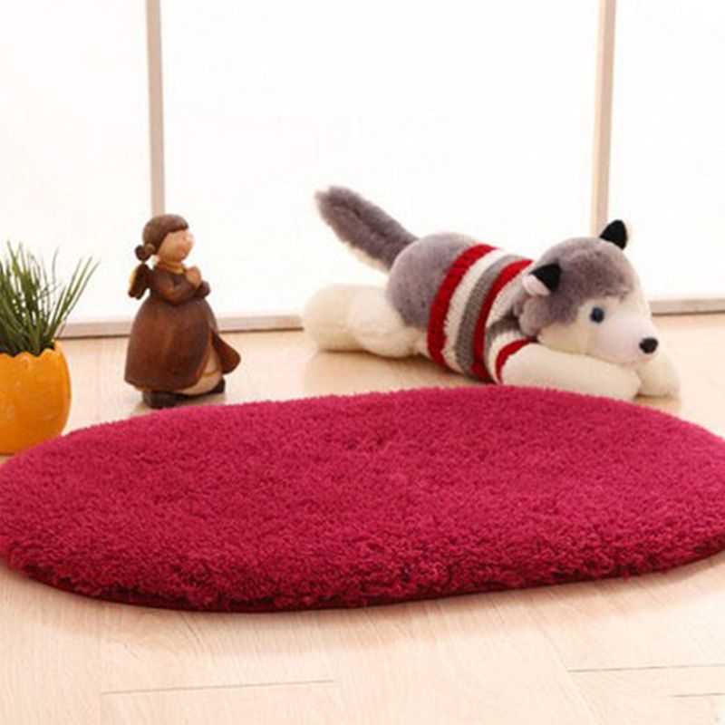 Contemporary Casual Rug in Red and Grey Solid Color Rug Polyester Non-Slip Carpet for Home Decoration