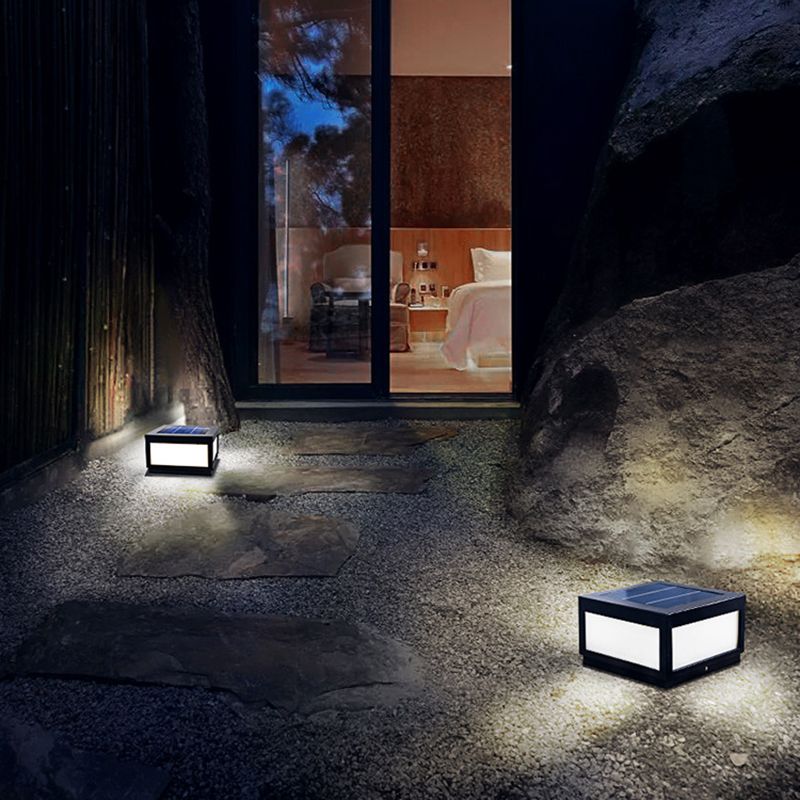 Metal Geometric Shape Outdoor Lights Modern Style 1 Light Solar Pillar Lamp in Black