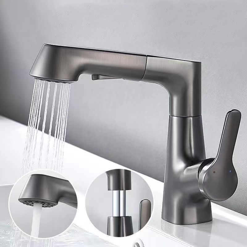 Modern Vessel Sink Faucet Lever Handle Copper Low Arc Retractable Vessel Faucet