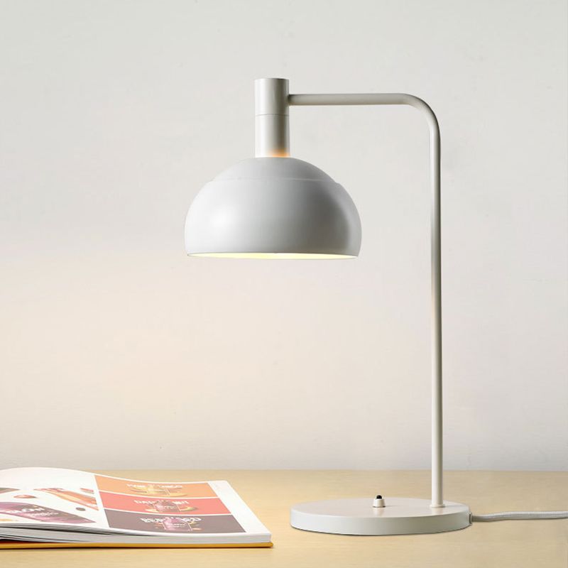 Metallic Domed Reading Book Light Minimalist 1 Head White/Black Finish Table Lamp with Right Angle Arm