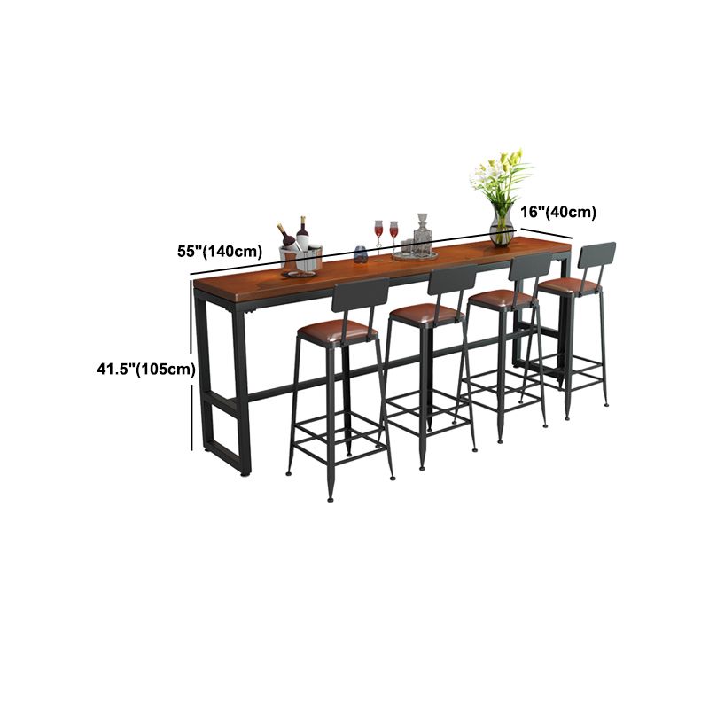 Pine Wood Bar Dining Table Industrial Rectangle Bar Table with Trestle for Living Room