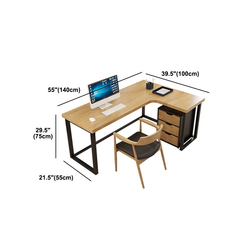 L-Shape Writing Desk Industrial Style Solid Wood Office Desk