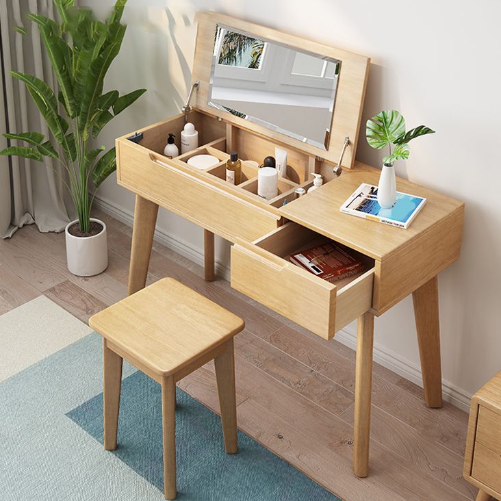 Solid Wood Vanity Dressing Table Scandinavian Flip-Top Vanity Desk