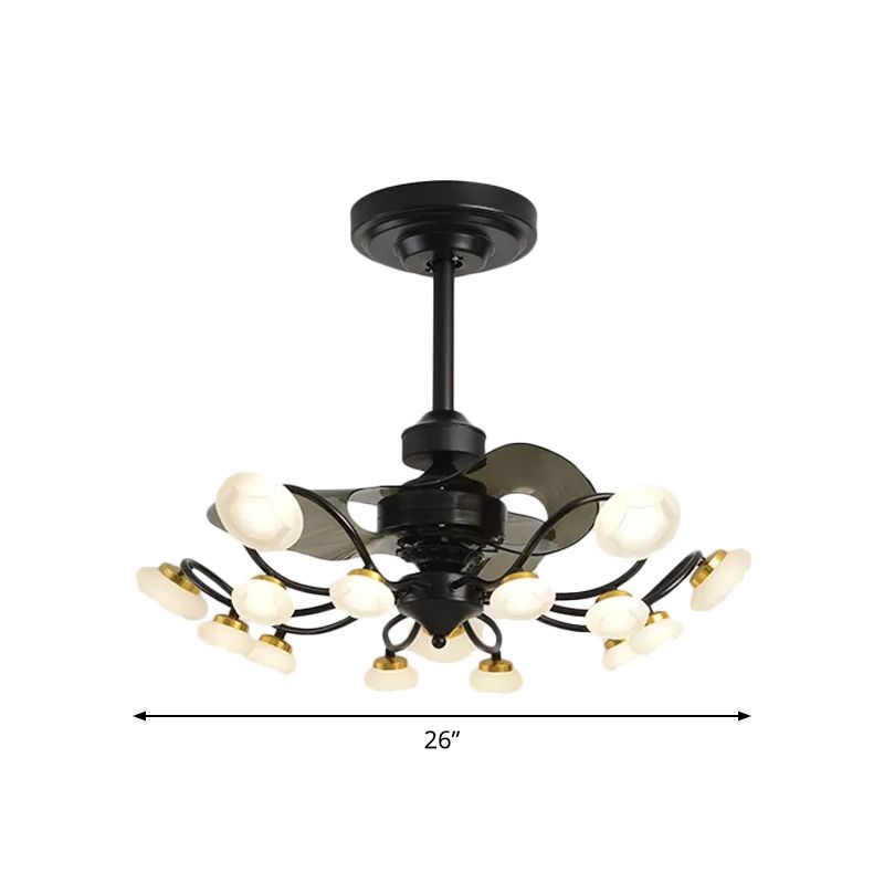 3-Blade Metal Geometry Semi Flush Mount Modernism 26" Wide LED Brown Ceiling Fan Light Fixture