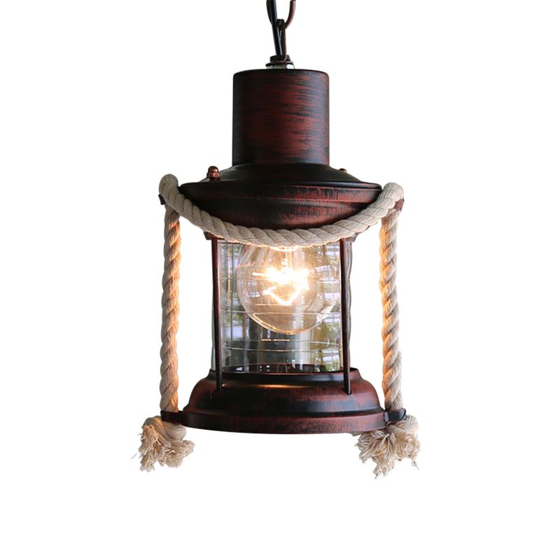 Kerosene Pendant Lighting Coastal Single Light Clear Glass Hanging Ceiling Light in Antique Brass/Weathered Copper, 6"/8.5" Wide