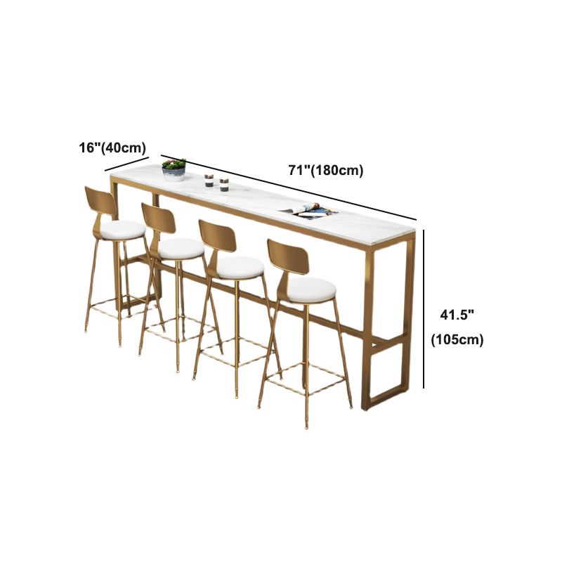 Stone Bar Dining Table Glam Rectangle Bar Table with Trestle Pedestal for Milk Tea Shop