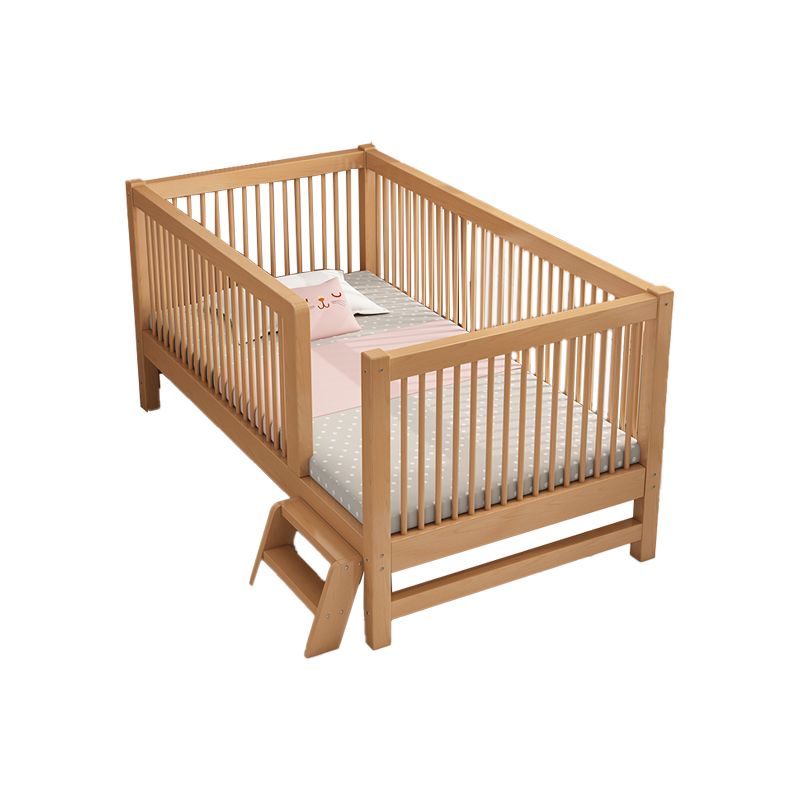 Contemporary Solid Wood Nursery Crib in Mature with Guardrail