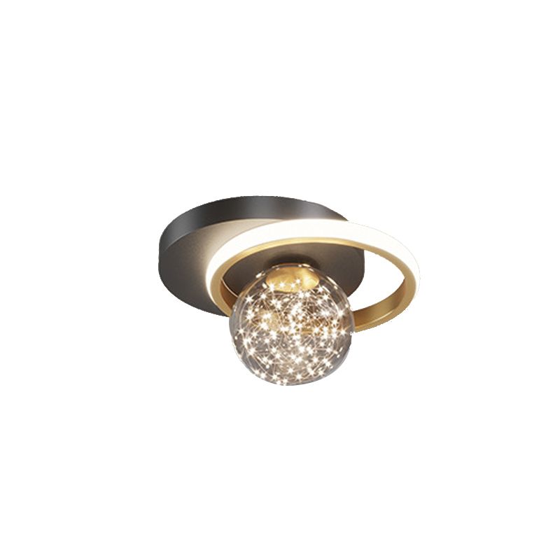 Black and Gold LED Ceiling Light in Modern Luxury Style Globe 2-Light Flush Mount