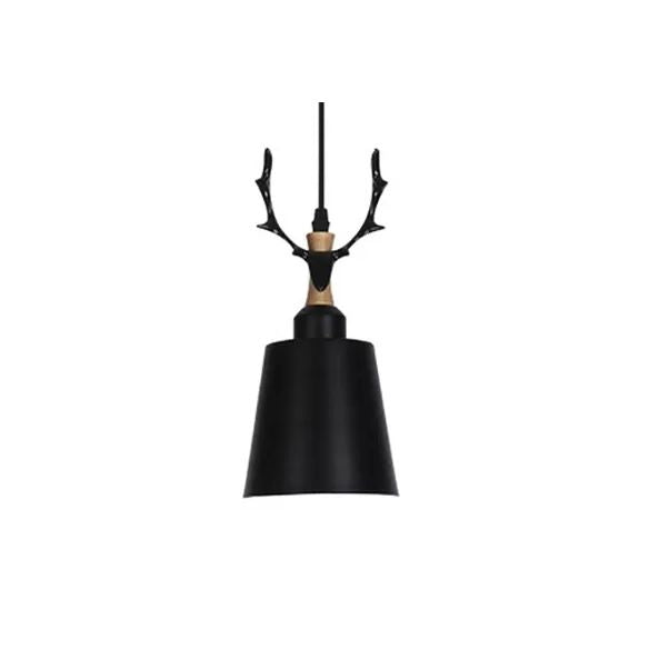 Macaron Style Bucket Hanging Light with Antlers 1 Light Metal Pendant Light for Balcony Foyer