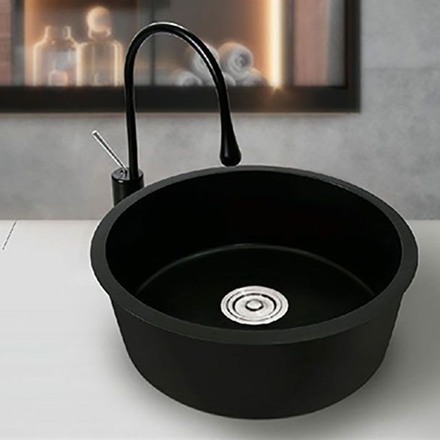 Modern Round Quartz Sink Solid Color Kitchen Sink with Faucet