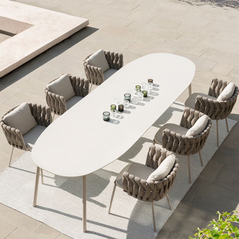 Industrial Oval Stone Dining Table Metal Legs Dining Table for Outdoor