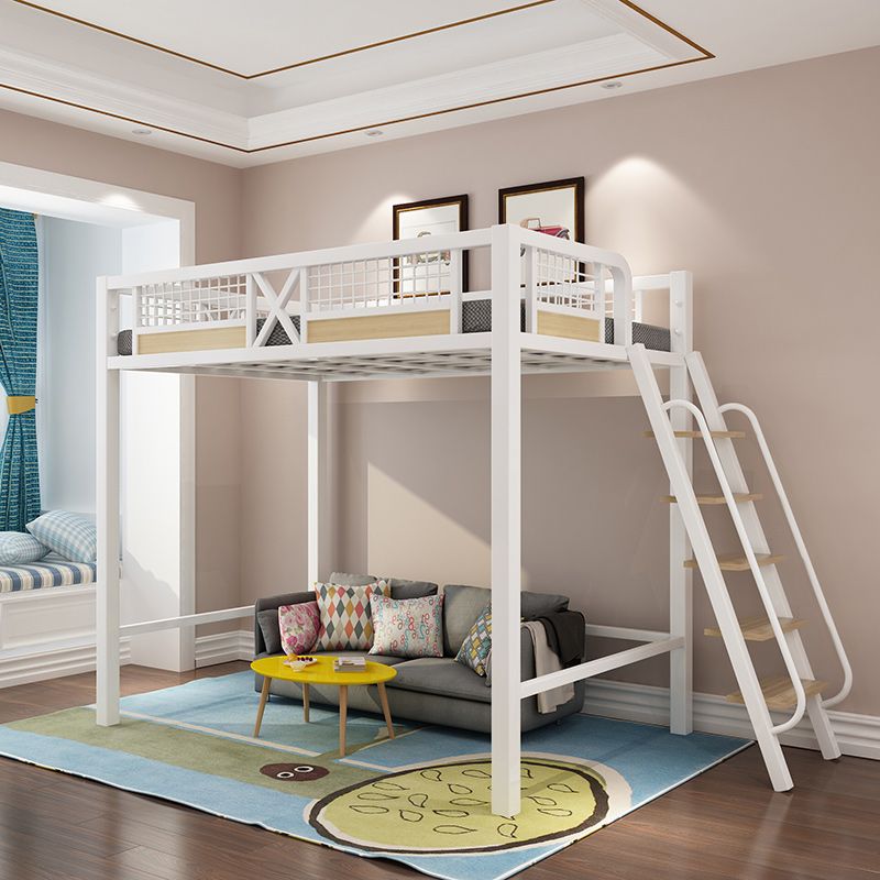 Metal Loft Bed with Built-In Ladder Black/White Kids Bed with Open Frame