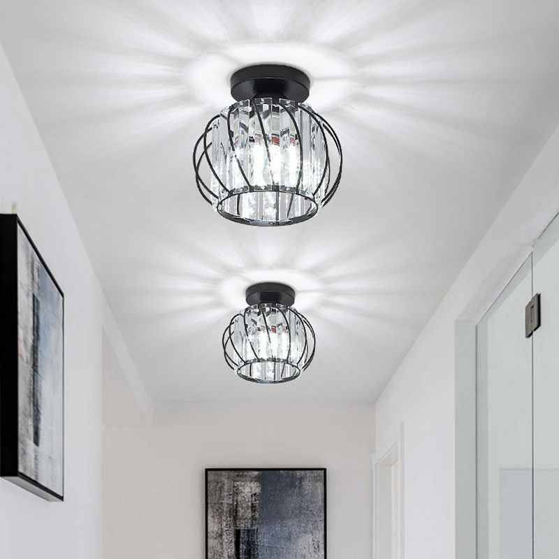 Lantern Hallway Flush Ceiling Light Fixture Crystal 1 Head Minimalistic Flush Light