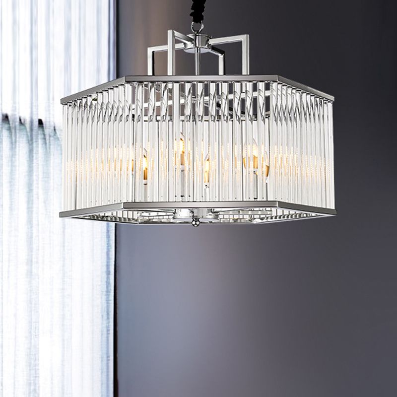 Modern 6-Light Chandelier Pendant with Clear Glass Shade Chrome Hexagonal Hanging Light Fixture