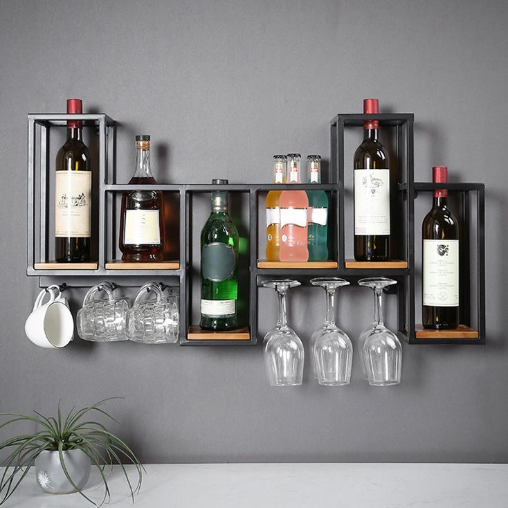 Industrial Wall Mounted Bottle Wine Rack Metal Wine Rack in Antiqued Black