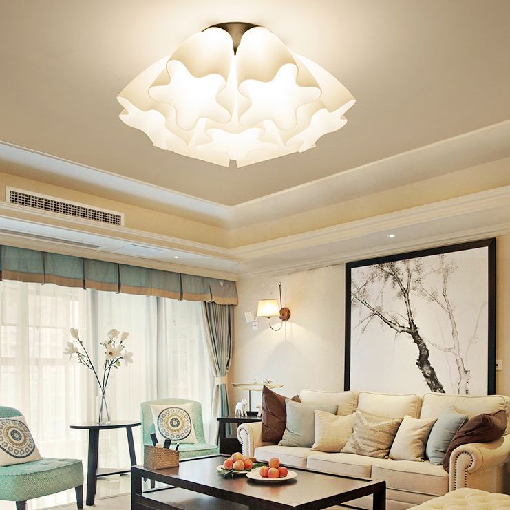 Modern Style Flush Light Glass 3/5/7 Lights Flush Ceiling Light in White