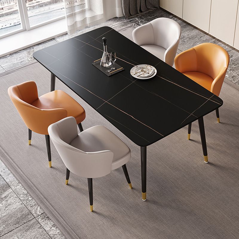 Rectangle Stone Dining Table Contemporary Dining Table with 4 Legs in Black