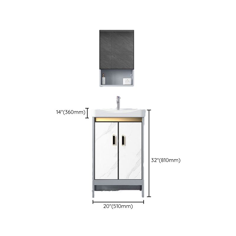 Ceramic Top Bathroom Vanity White Rectangle Single Sink Freestanding Mirror Vanity Set