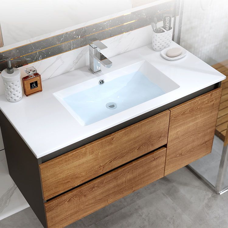 Shelving Included Vanity Set Wood 2 Drawers Freestanding Single Sink Vanity with Mirror