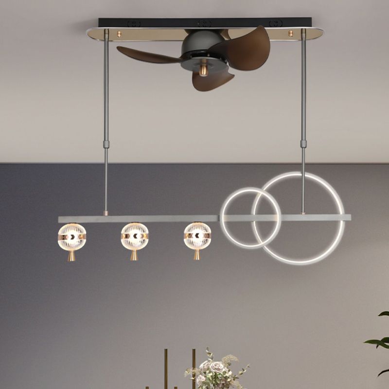 Contemporary Fan Light Linear Metal LED Ceiling Fan Light Fixture