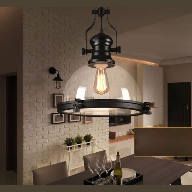 Ciotola nera Light Light Industrial Vintage 1 Light Clear Glass Dining Room Affermazione Luce a sospensione a sospensione