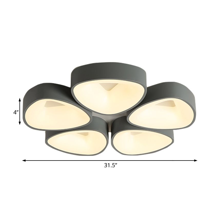 Grey Coconut Shell Flush Light Fixture Nordic 3/5 Lights Acrylic Ceiling Lamp in White/Warm/Natural Light