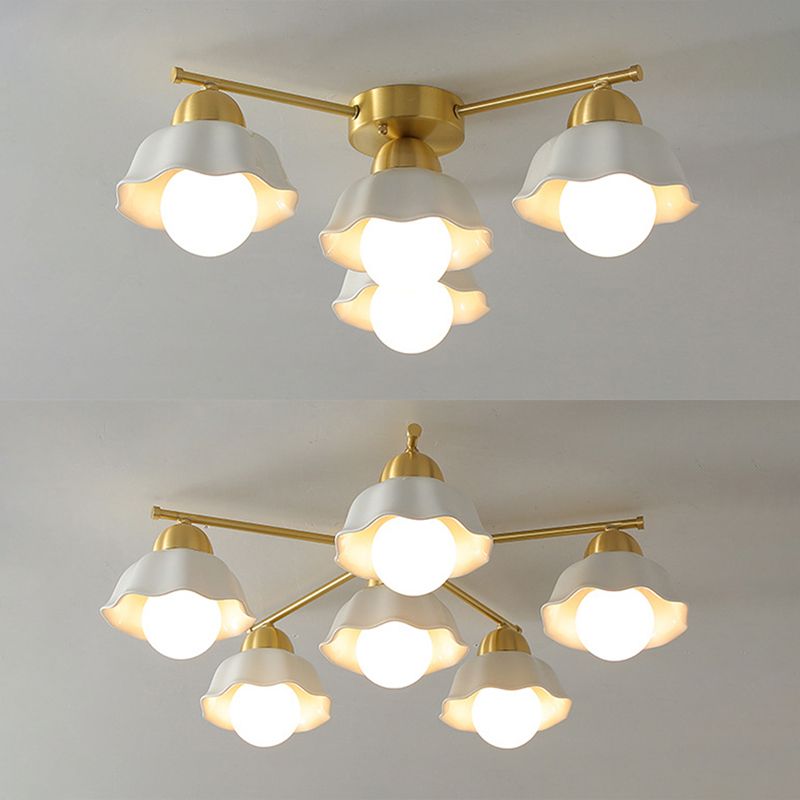 Contemporary Ceiling Lighting Gold and White Ceiling Mount Chandelier for Living Room