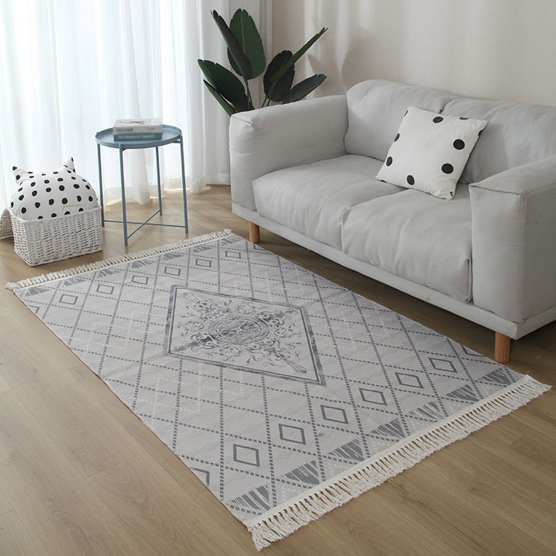 Stylish Ameicana Pattern Rug Bohemian Cotton Blend Area Rug Fringe Carpet for Bedroom