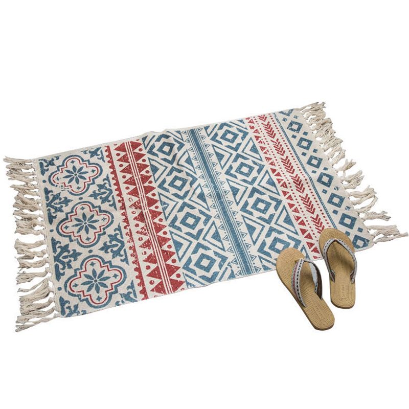 Multicolor Casual Indoor Rug Cotton Southwestern Print Rug Fringe Indoor Rug for Living Room