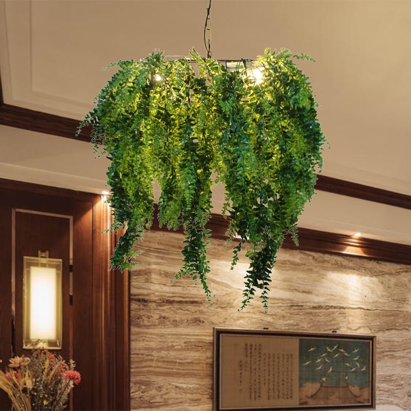 Green 3 Heads Chandelier Lighting Industrial Metal Plant LED Suspension Pendant for Restaurant