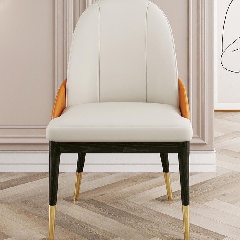 Glam Dining Side Chair Leather Dining Chair with Solid Wood Legs