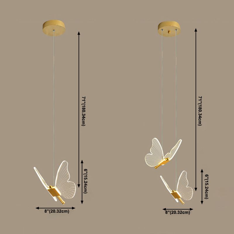 Iron Gold Pendant Lamp in Modern Luxury Style Acrylic Butterfly LED Hanging Lamp for Bedroom