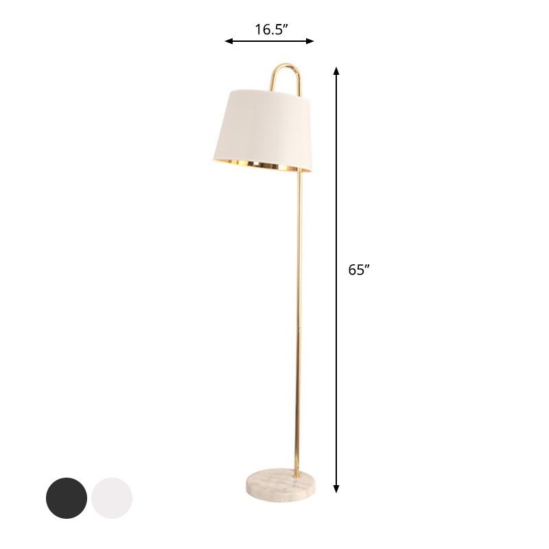 Modern 1 Head Reading Floor Light with Metallic Shade Black/White and Gold Finish Barrel Stand Up Lamp